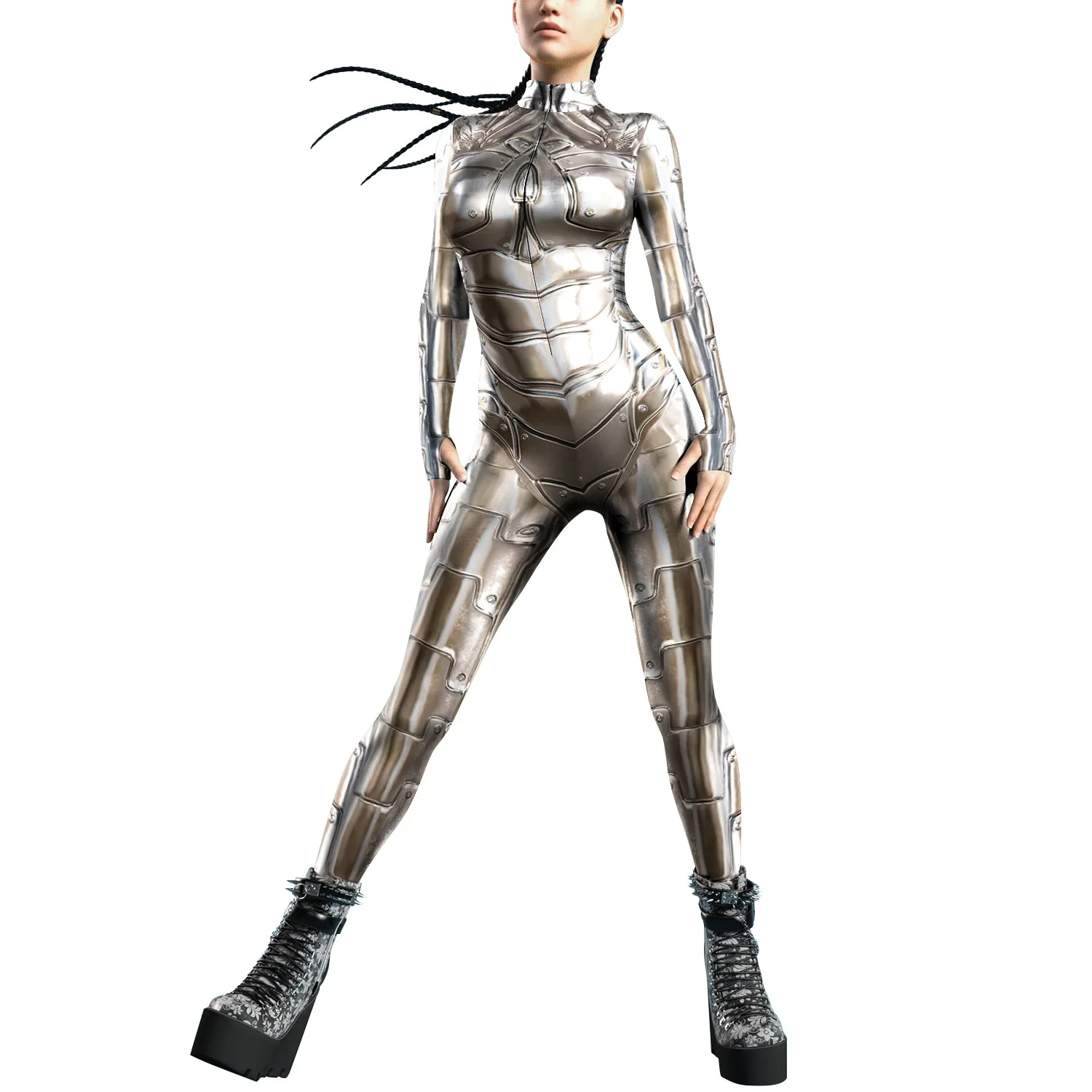 

Sexy and Fashionable Tight-Fitting Women's Jumpsuit featuring a Female Robot Character Costume