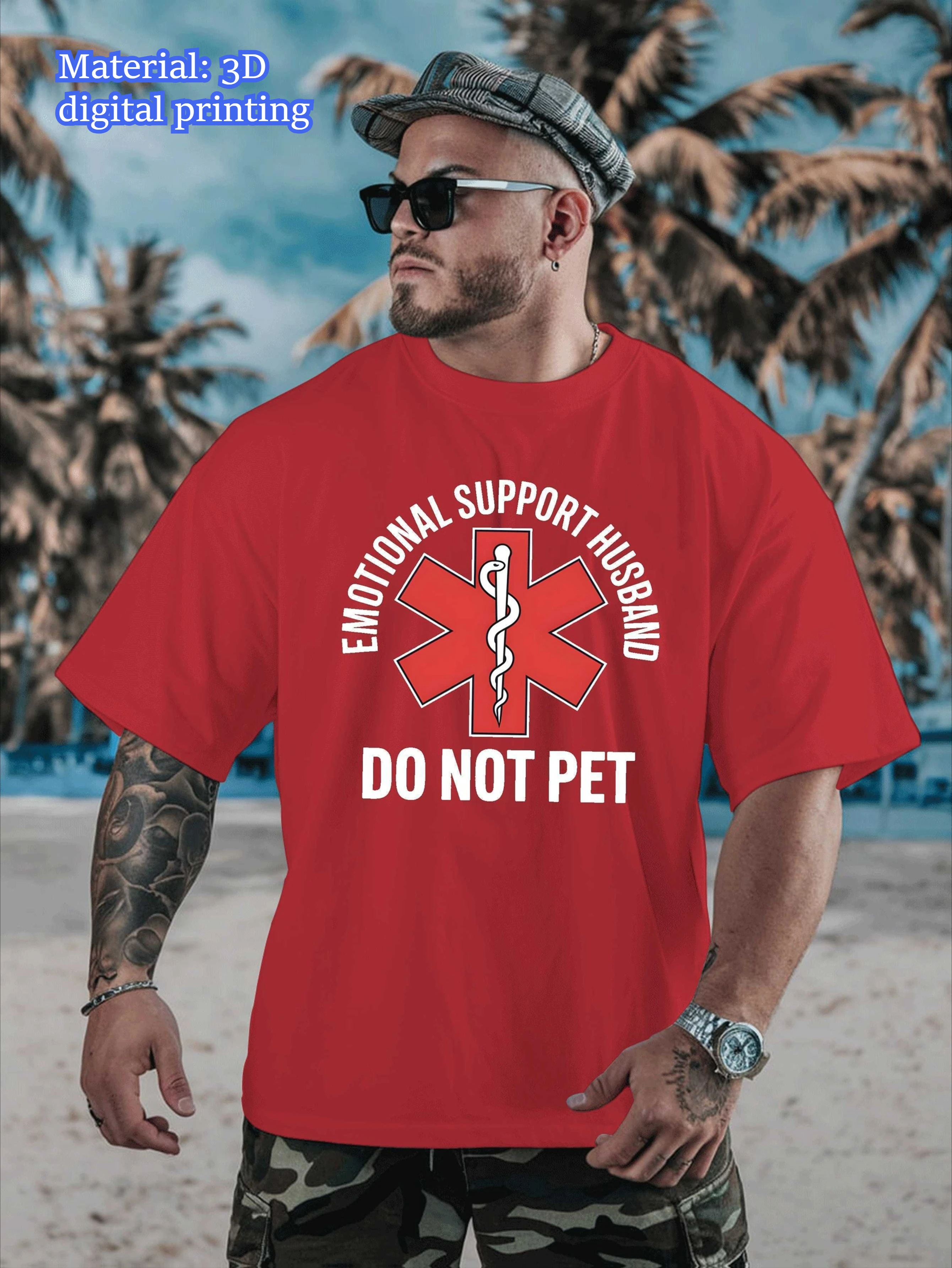 Funny Emotional Support Husband 3D Print Sport Quickdry Breatha Men Plus-size T-shirt Outdoor Street Casual Trendy Fashiona Top