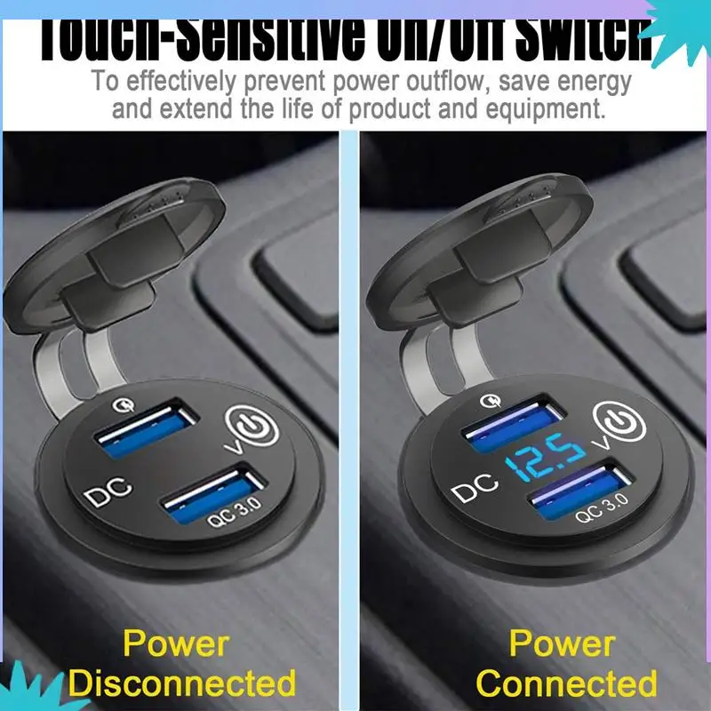 

ABZW 3X 12V USB Outlet, Quick Charge 3.0 Dual USB Car Charger With Contact Switch And Voltmeter For 12V/24V Motorcycle Car