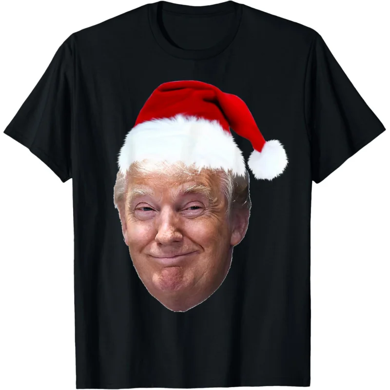 Men's and Women's Sports and Leisure New Fashion Short Sleeve Donald Trump Fun MAGA Christmas Hat Gift T-shirt