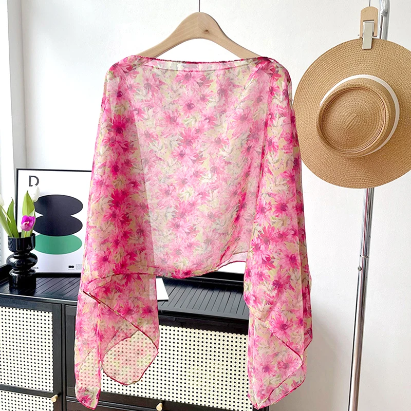 New Boho Floral Printed Shawl Sunscreen Scarf Shawl Long Sleeve Comfort Beach Loose Bikini Cover Tops Summer Woman Blouse