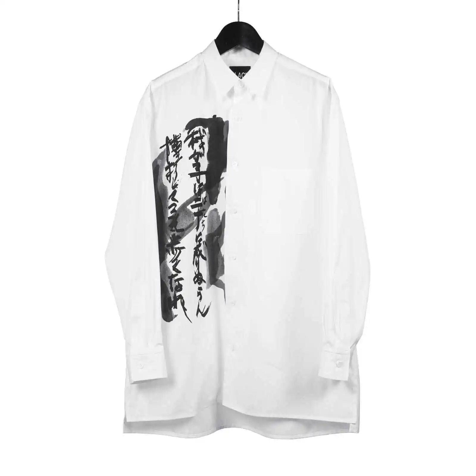 

TOP-YAMAMOTO Японский оригинальный дизайн Темно-нишевая белая рубашка из чистого хлопка с боевым принтом