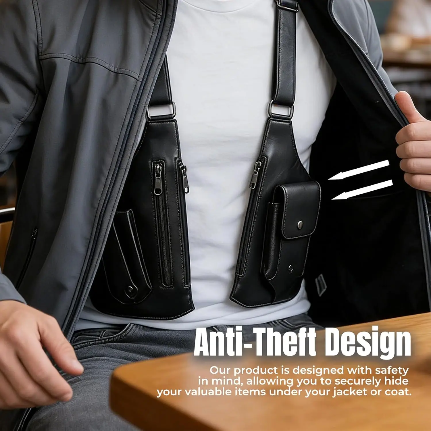 

Men Shoulder Underarm Bag Vintage Double Shoulder Armpit Bag Adjustable Strap Steampunk Underarm Wallet Pocket Gothic Waterproof