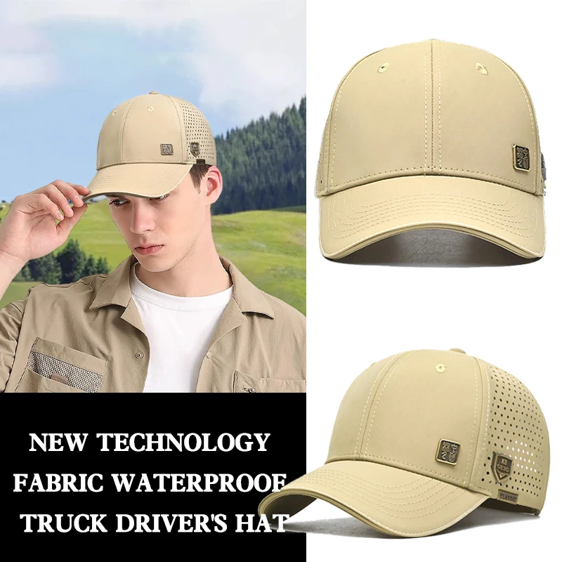 Fashionable oversized waterproof fabric baseball cap for men in summer, lightweight, breathable, sun shading duckbill hat