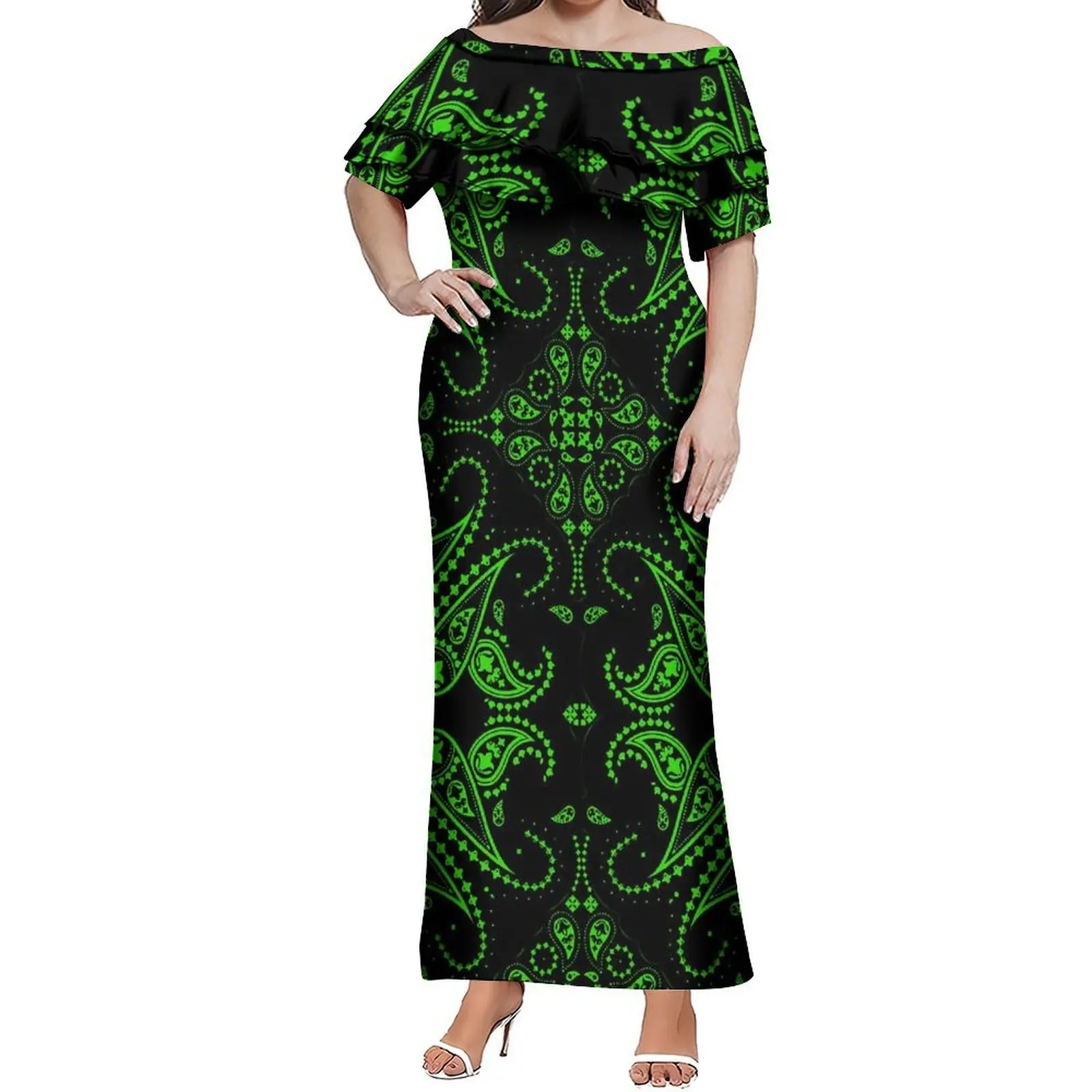 Vestido artístico personalizado de um ombro, camada dupla, folha de lótus, feminino, abraçando a figura, retrô, bandana, vestido elegante