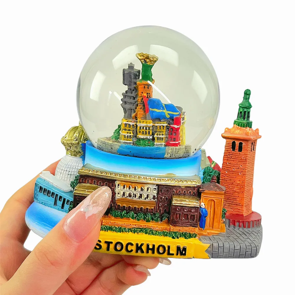 Stockholm 3D City‑Landscape Snow Globe Fridge Magnet, Resin European‑style Travel Keepsake, Gift & Collectible