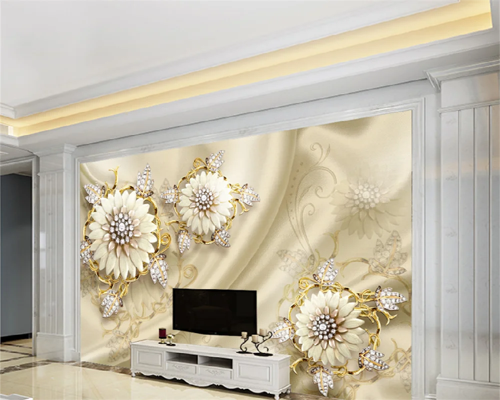 wellyu Custom wallpaper 3d European style palace style golden jewelry flower luxury living room bedroom TV background wall mural