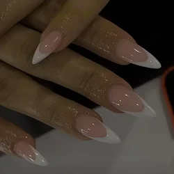 24 Uds uñas postizas de punta francesa prensa de almendra en uñas gradiente de Color sólido uñas postizas cubierta completa acrílico manicura usable arte de uñas