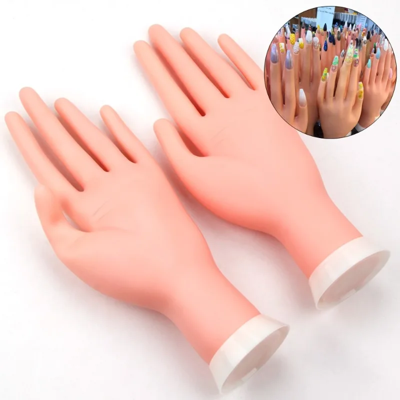 Hand Training Nail Model Manicure Practice Hand Flexible Movable Display Silicone Prosthetic Fake Finger Practice Nail Supplies
