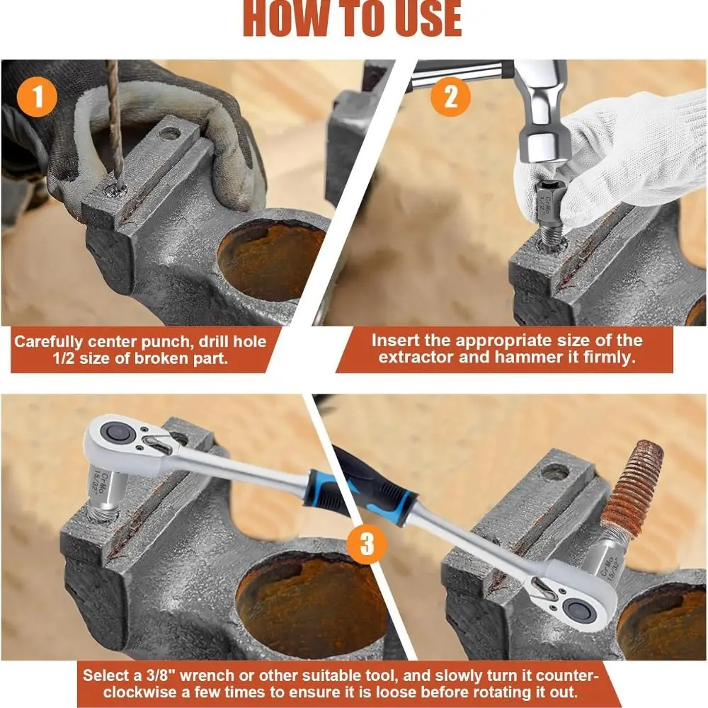 

Carbon Steel Screw Extractor Set Easy Out Professional Bolt Extractor Kit Reverse Thread Screw Remover Tool Automotive Repair