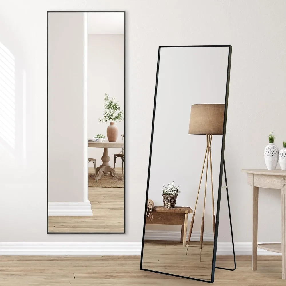 Americanflat 22x59 Black Full Length Mirror with Stand - Full Body Mirror for Bedroom, Living Room - 5ft Tall Mirror Full Body