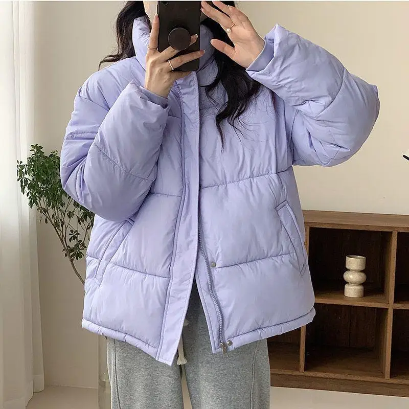 

Korean Women Cropped Parkas Fashion Streetwear Thick Warm Puffty Jacket Winter Casual Female All Match Loose Down Coat