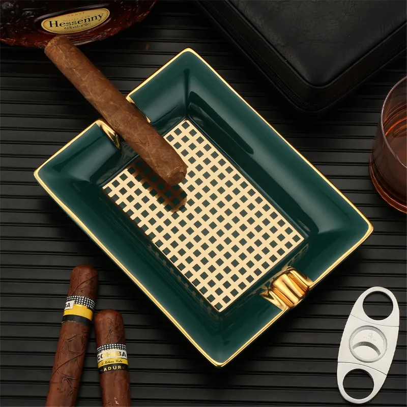 

Cigar Ashtray Home Living Room Ceramic ﻿Portable Ashtray Creative Large Luxury Tobacco Ash Tray 2 Tubes Cigar Accessories Square