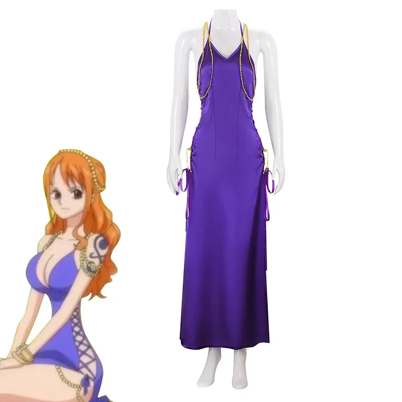 

One Nami cosplay costume adult sexy piece outfit purple tight split dress halloen Carnival party suit