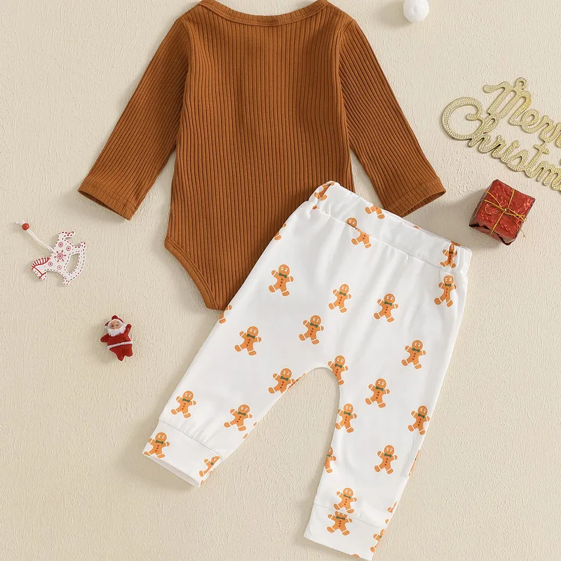 0 to 18 Months Christmas Baby Girl Boy Pant Sets Spring Autumn Clothes Long Sleeve Bodysuit and Print Elastic Pants