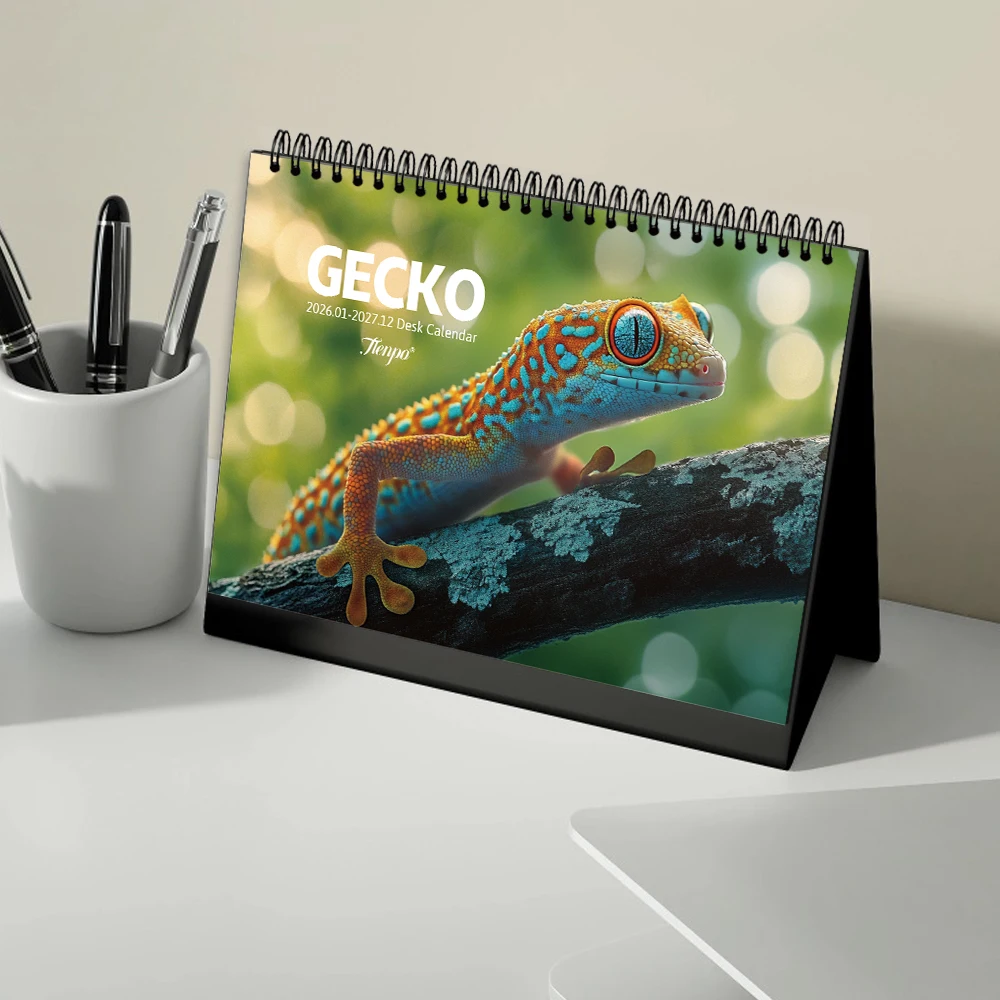 1 قطعة تقويم موضوع السحلية 2026-2027، مخطط شهري لمدة 24 شهرًا، تقويم سطح المكتب، هدية مثالية لأعياد الميلاد، عيد الميلاد، السنة الجديدة #1