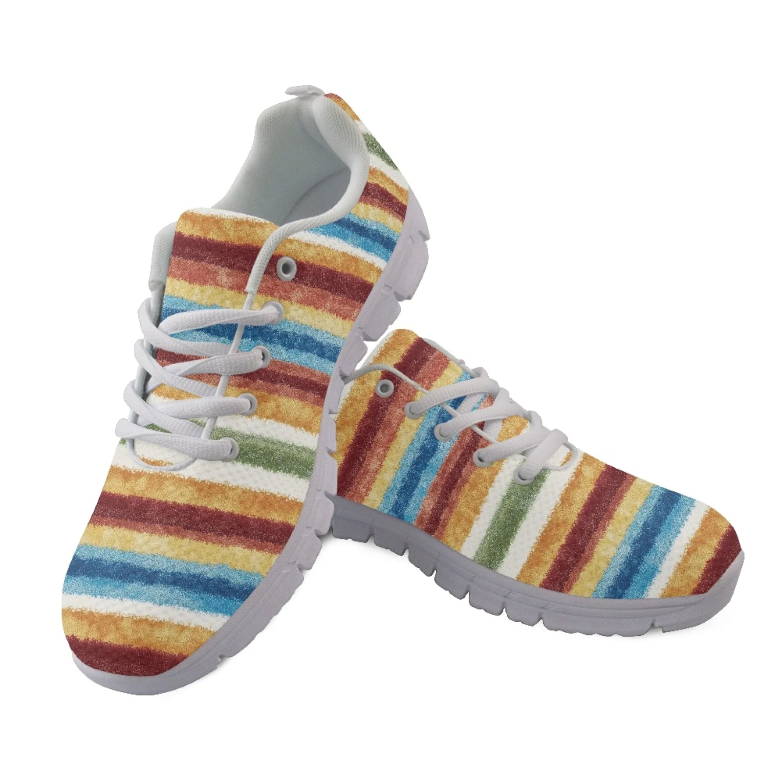 Coloranimal Rainbow Stripes Walking Sneakers Mesh & EVA Sole Tennis Shoe Lace Up Athletic Work Shoes for Women