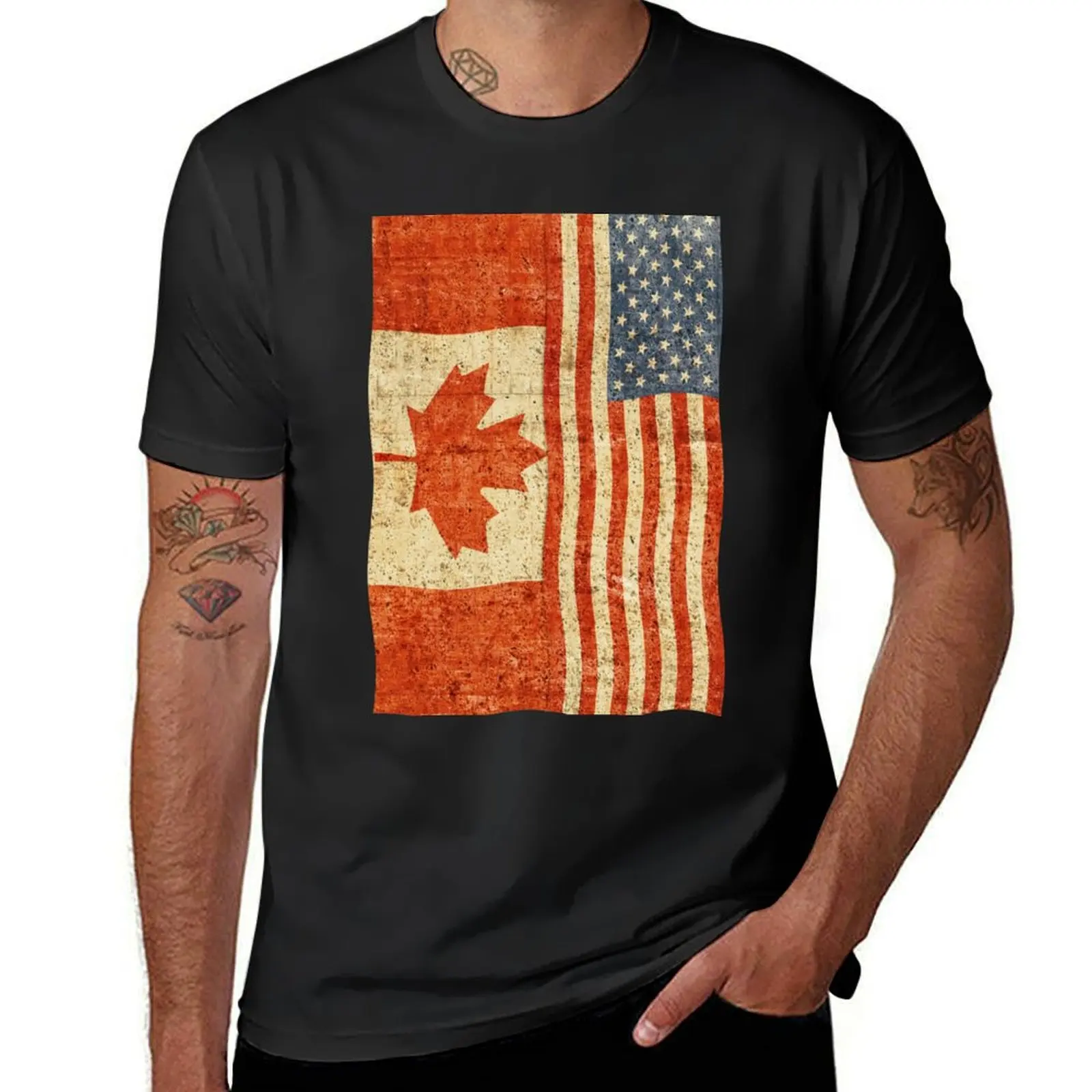 Flag of Canada and US, Canadian Americans Patriotic Gift T-Shirt anime clothes boys whites men workout shirt