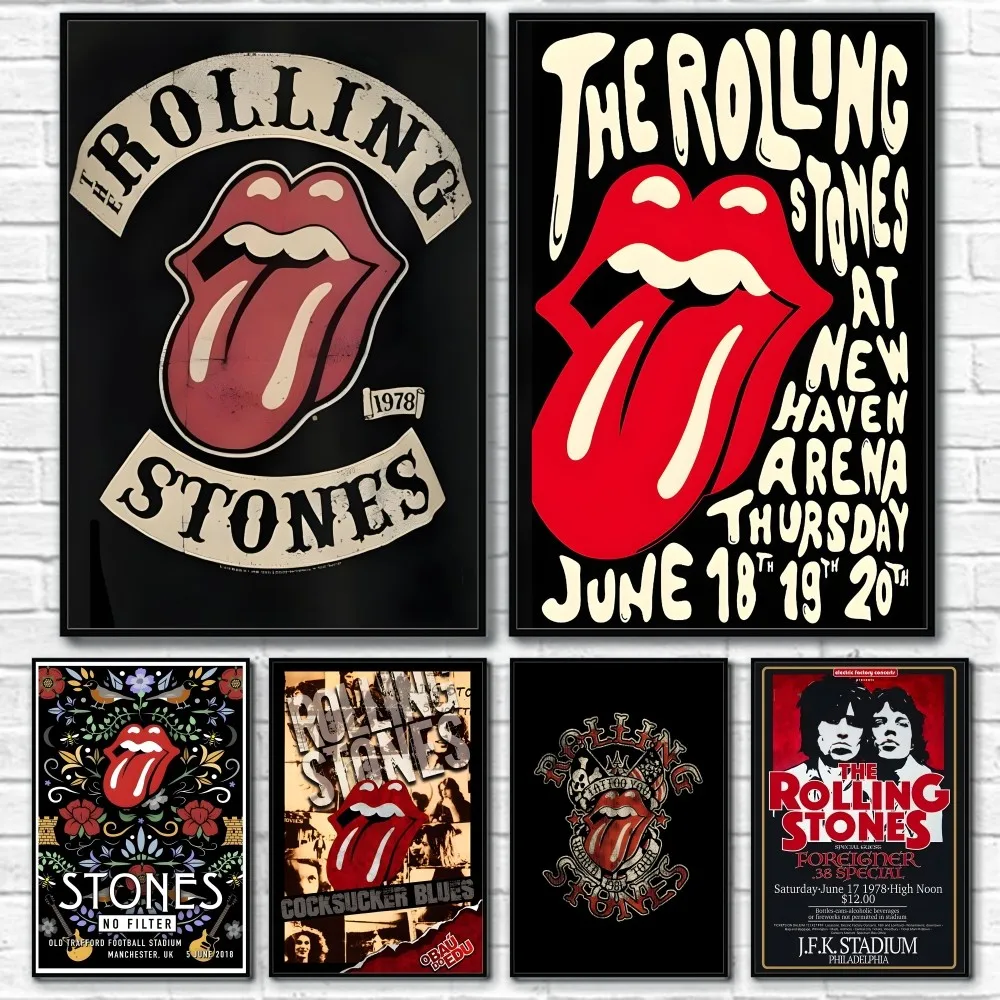 The R-Rolling Stones Band Retro Poster Sticky Wall Art Printing Waterproof Home Living Bed Room Bar Aesthetic Decor