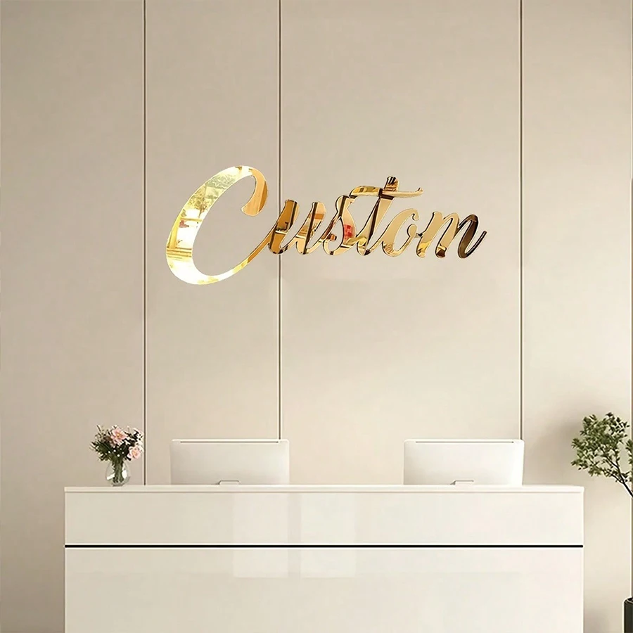 Customized Acrylic Text Logo, Personalized Mirror Reflective Design, Laser Cut Wedding and Party Decoration, Wall Mounted Text D image 2