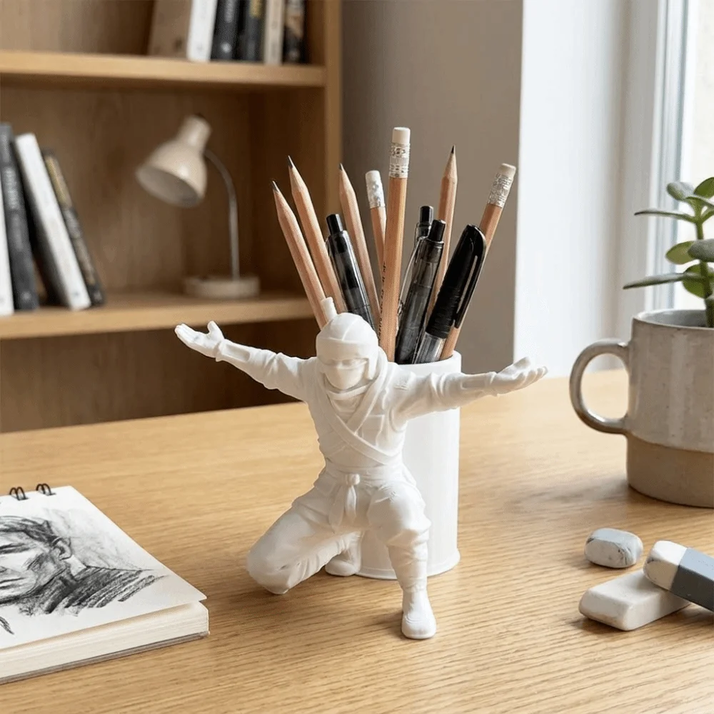 Portalápices Creativo Impreso en 3D con Diseño de Ninja, Organizador de Escritorio para Lápices, Bolígrafos y Brochas de Maquillaje