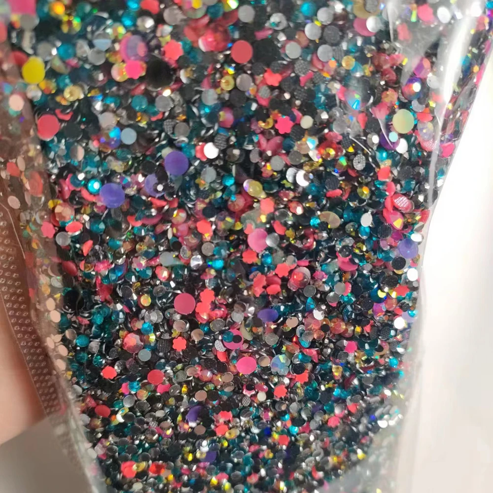 50g 3D zufällige gemischte Harz Schleife/Diamant Nail Art Charms Cartoon Formen Herz/Blume/Band Strass niedlich DIY Maniküre Zubehör – Detail 18