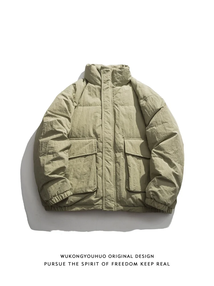 

Warm Thiened Stand Collar Du down Jaet for Men Trendy Retro Winter Coat Youth ular Outerwear Polyester Fiber