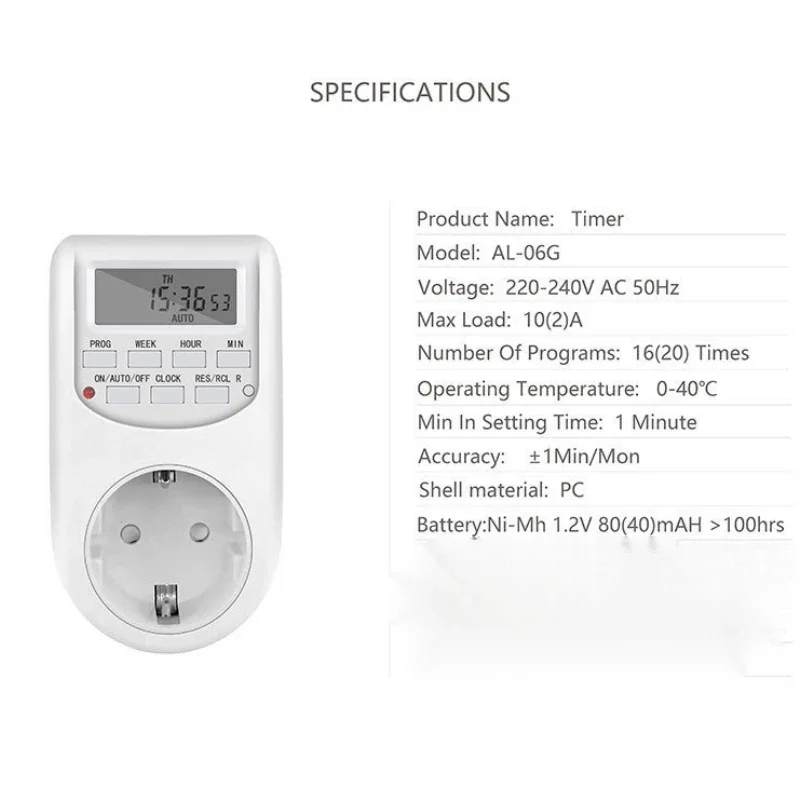 German Standard Mechanical Electronic Digital European Socket Timing Smart Plug Timer Switch AL-06G 10A 2300W 50HZ 24H