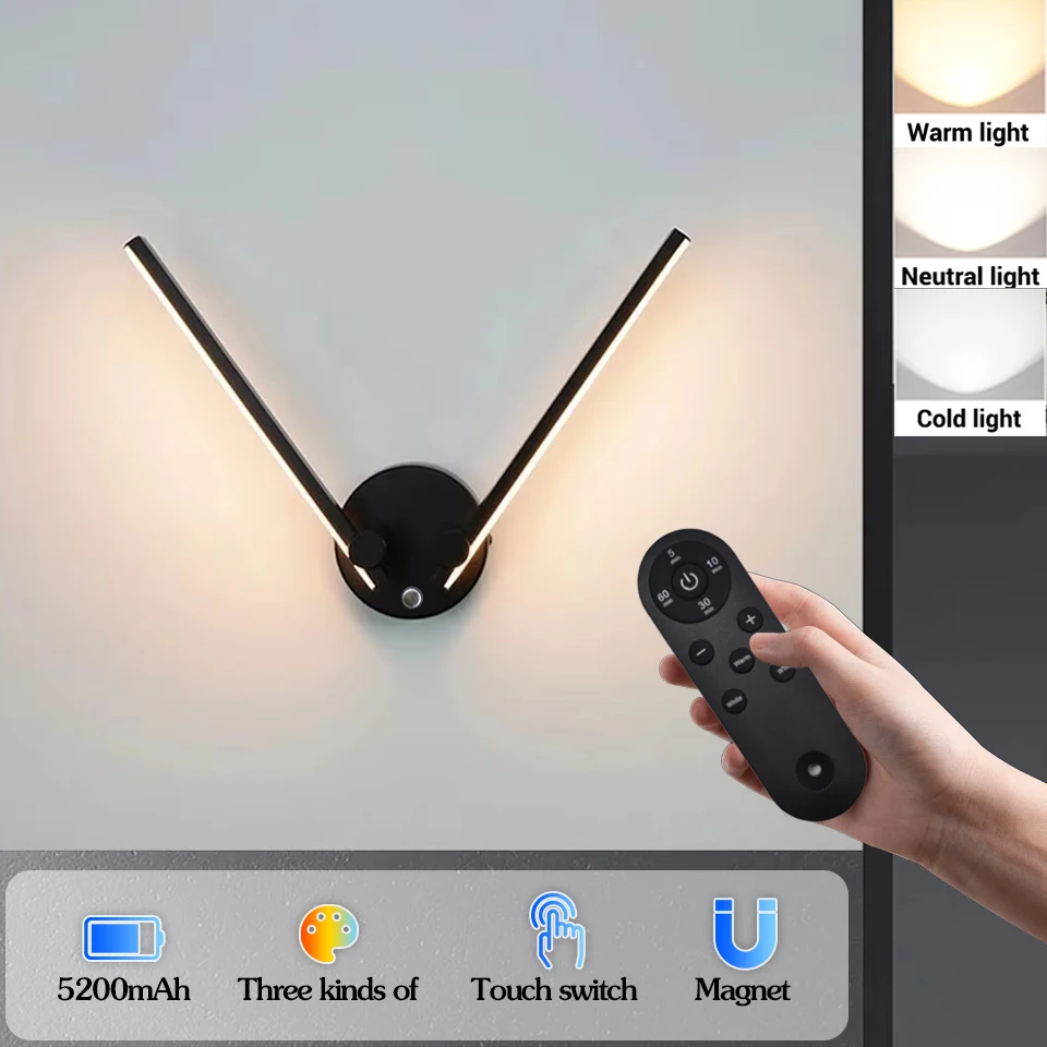 

LED Remote Wall Lamp Battery Charging 5200mAh Three Color Dimming Indoor Decoration Bedroom Living Room Background Wall Lighting