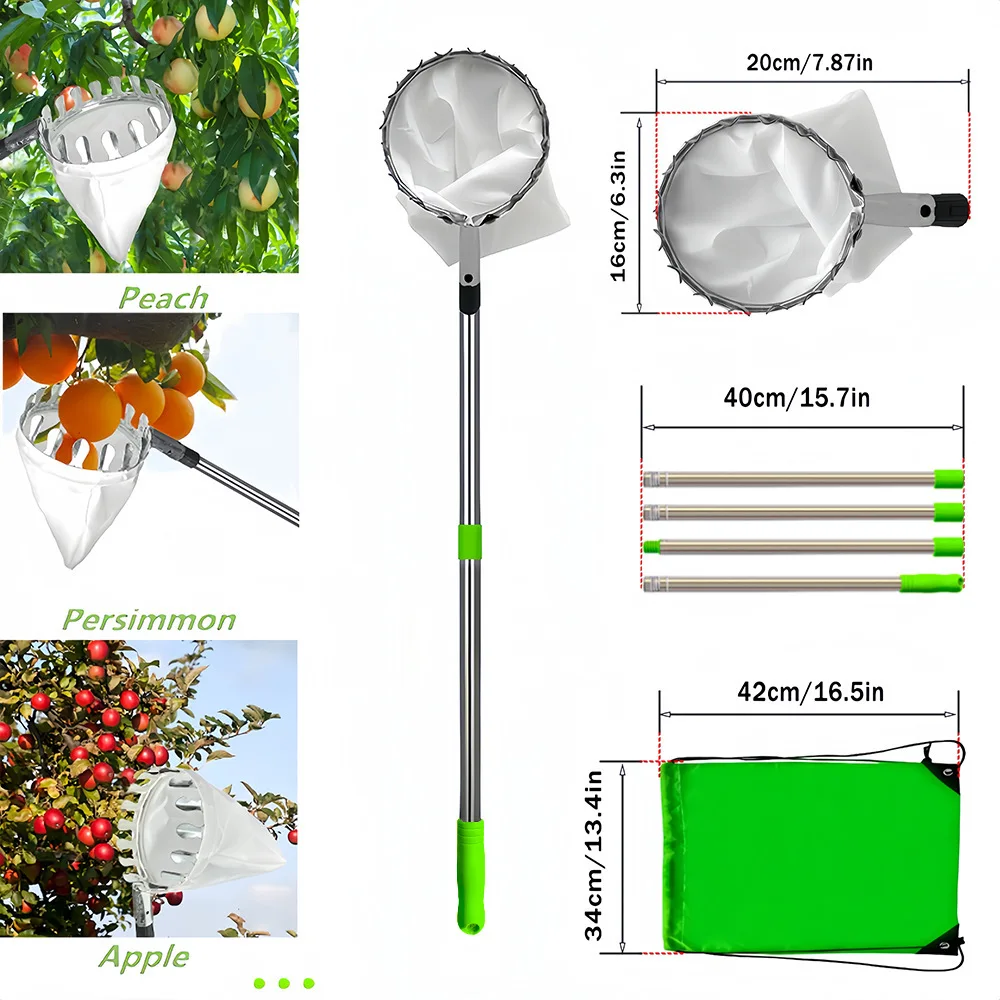 Telescopic Pole Fruit Picker Tool, High Altitude Fruit Harvester for Apple Plum, Multi-purpose Garden Fruit Catcher