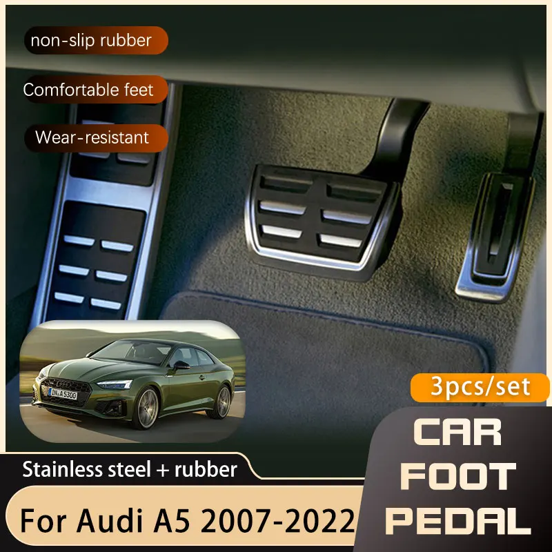 AT MT Samochodowe pedały do Audi A5 8T 8F 8W6 2007~2022 Podnóżek hamulca paliwa Antypoślizgowe nakładki na pedały bez wiercenia Akcesoria samochodowe