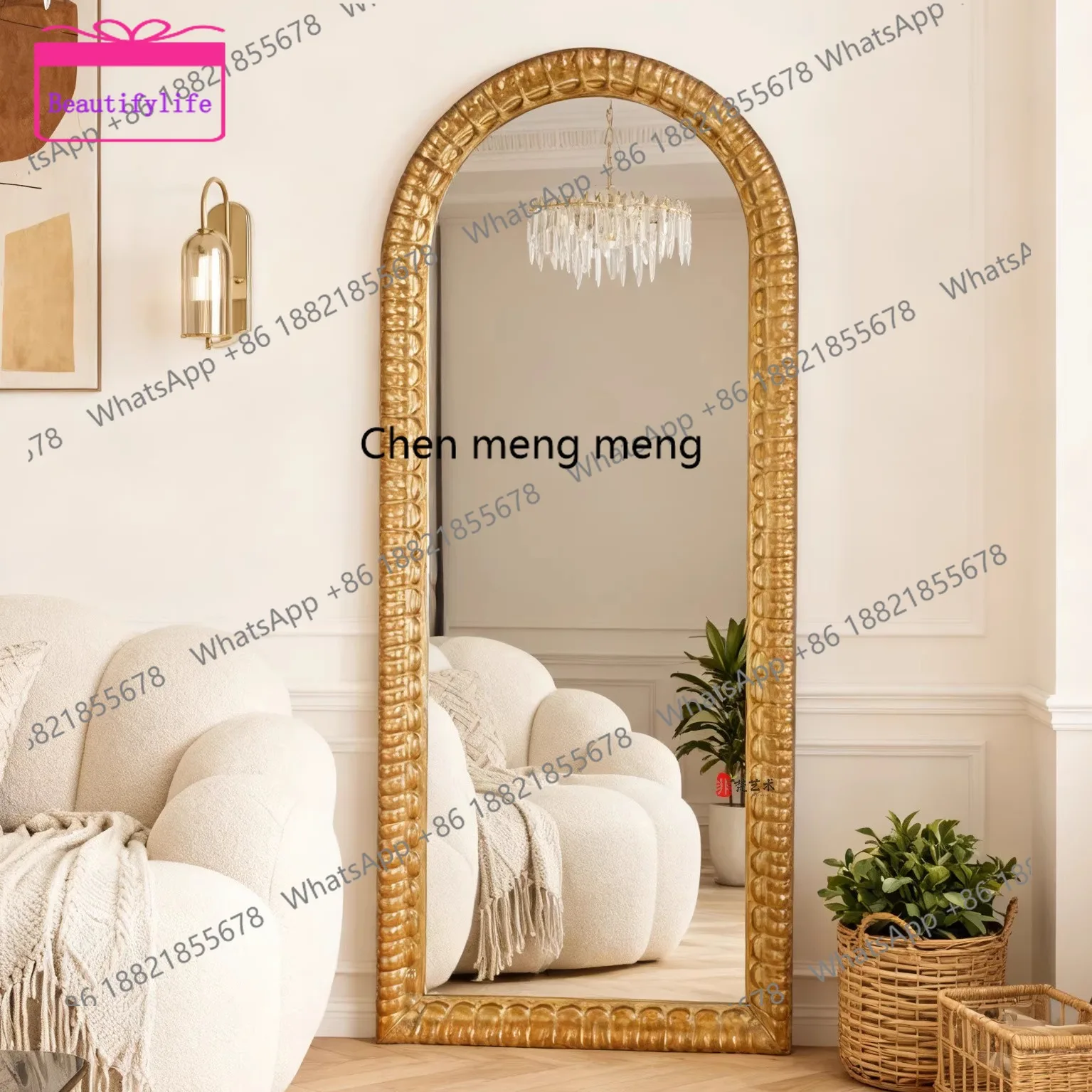 a17 French retro arched full-body mirror European light luxury home landing mirror clothing store light luxury