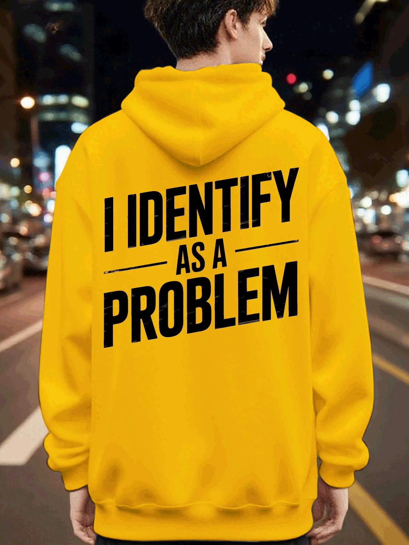 I Identify As A Problem Funny Sarcastic Quote Graphic Hoodie Men Unisex Retro Text Print Pullover Hooded Sweatshirt
