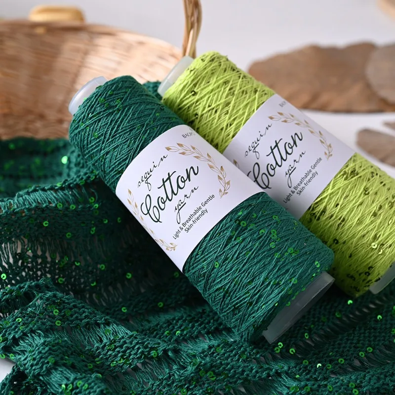 100g Sequined Cotton Yarn Glitter Knitting Thread DIY Hand Crochet Yarn for Shawl Purse Scarf Handicraft Making Material