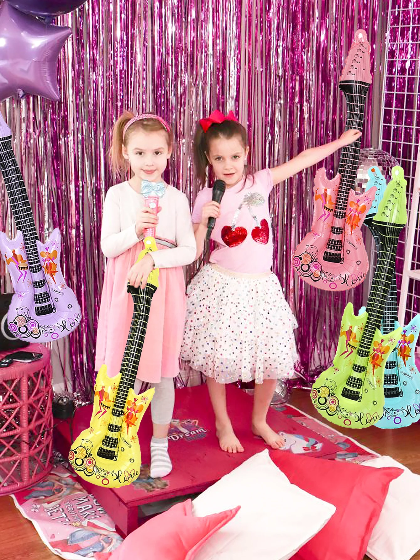 1 Stück/5 Stück Folienballons in Form einer Rockgitarre, geeignet für Disco-Partys, Geburtstage, Musikveranstaltungen, Babypartys. – Detail 5
