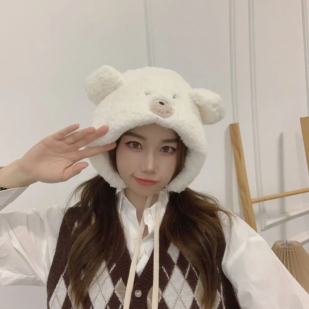 Windproof Ear Protective Lambs Wool Warmer For Girls  Ear Muff Caps Women Hats Korean Beanies Hat Bear Ear