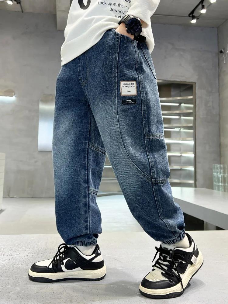 Calças Jeans de Outono para Meninos, Calças de Perna Reta, Calças Largas Modernas, Roupas Infantis da Moda, Calças Casuais pa...