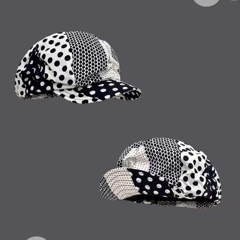 

Retro Black and White Color Matching Polka Dot Printing Newsboy Hats Women Spring Summer Travel Versatile Casual Berets Cap
