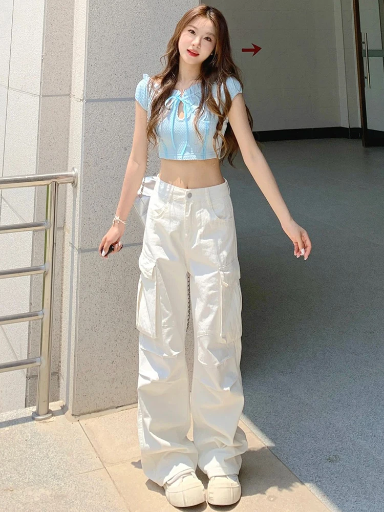 

Женские джинсы с высокой талией и широкими штанинами, удлиненные, с эффектом похудения, с множеством карманов, свободные, прямые, в пол, для работы