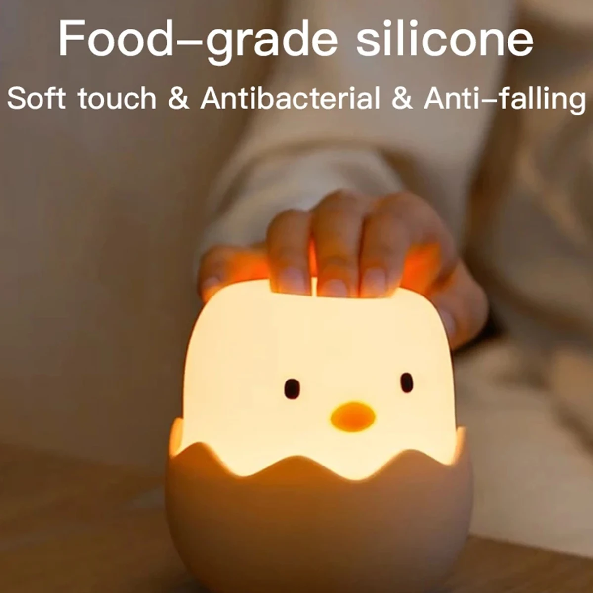 LED Night Light for Children, Soft Silicone, USB Rechargeable, Bedroom Decor, Animal, Chick, Touch Night Lamp, Kids Gift