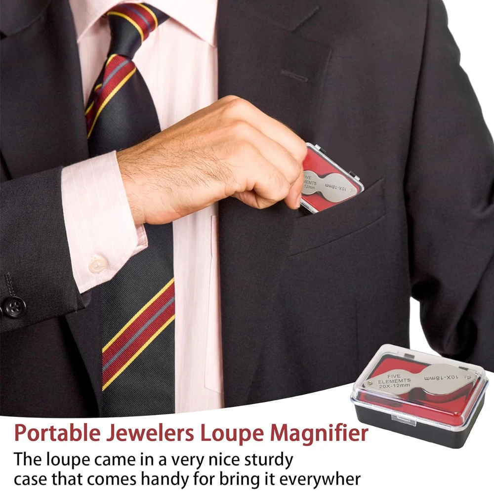 10X 20X Jewelers Loupe Pocket Magnifying Glass With Dual Lenses Foldable Jewelry Loop Magnifier For Diamonds Coins Watches Plant