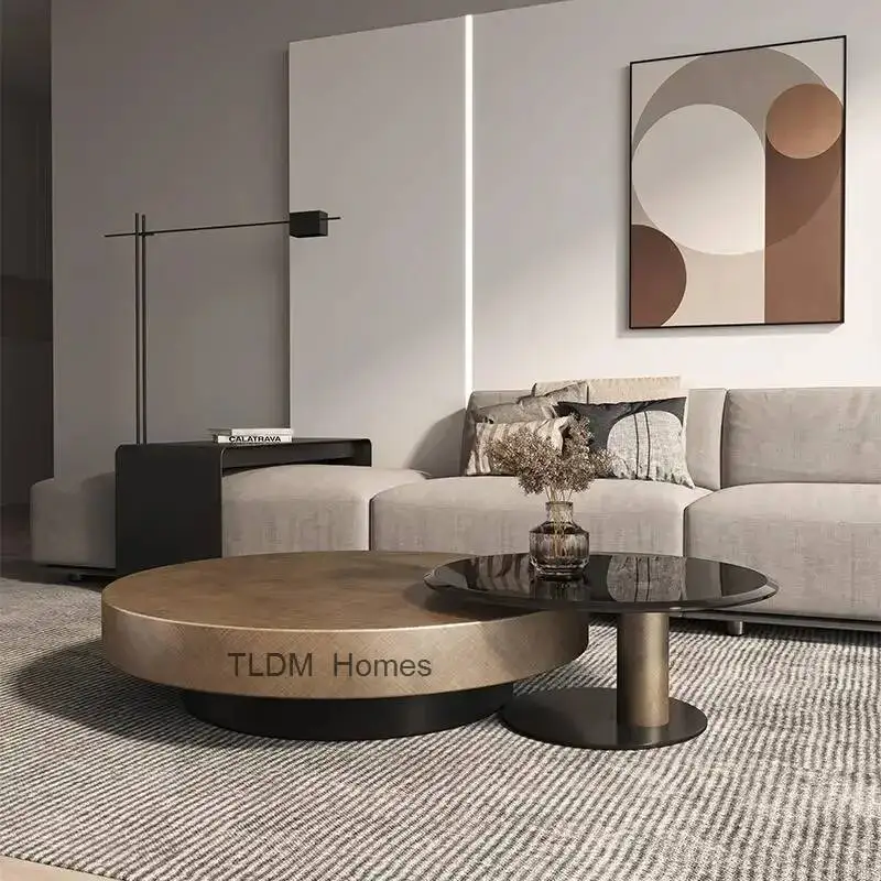 Stainless Steel Coffee Table Tempered Glass Rock Plate Side Table Light Luxury Simple Modern Round Living Room Furniture New