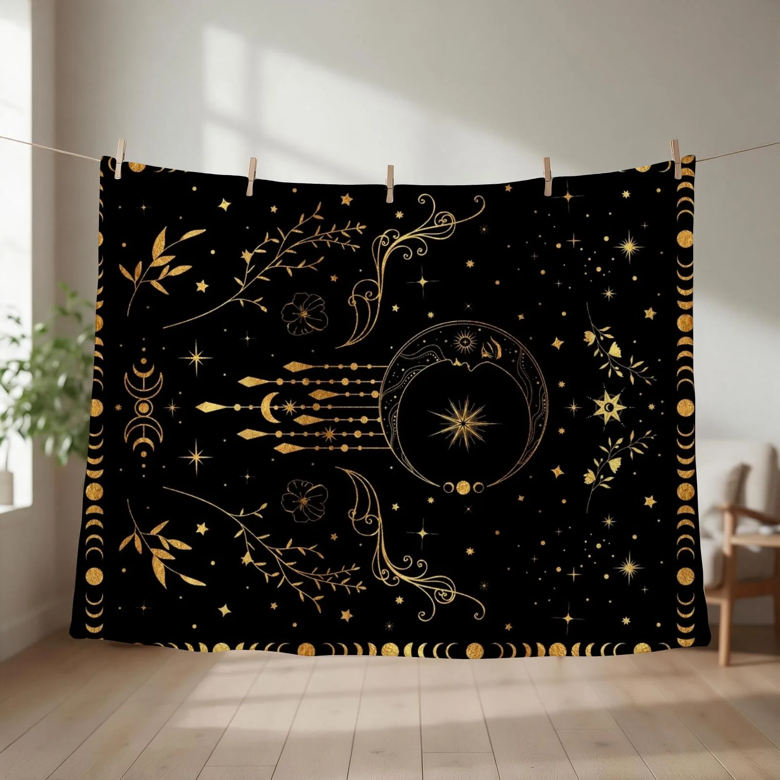 Celestial crescent moon with floral accents and moon phase Throw Blanket Summer Beddings wednesday Luxury Thicken Cute Blankets