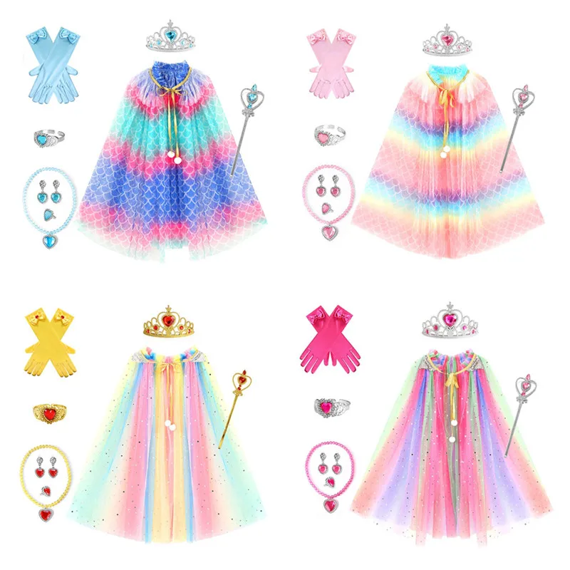 

Halloween Children's Shawl Fairy Tale Robe Outfit Girls' Elsa Princess Veil Outerwear Coat Stylish Autumn Fashion