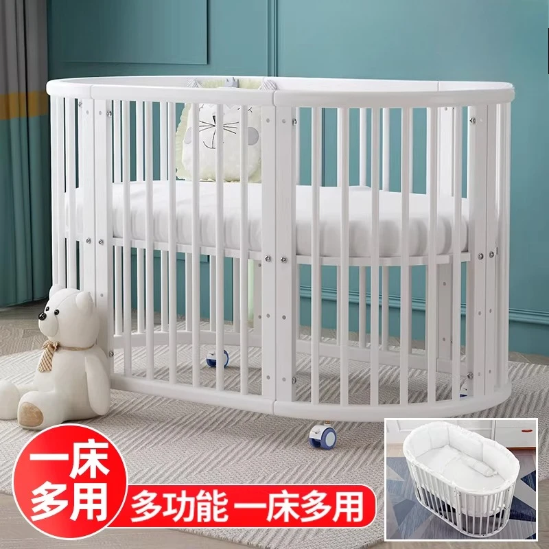 

Solid wood European splicing bed movable multi-functional white small round bed
