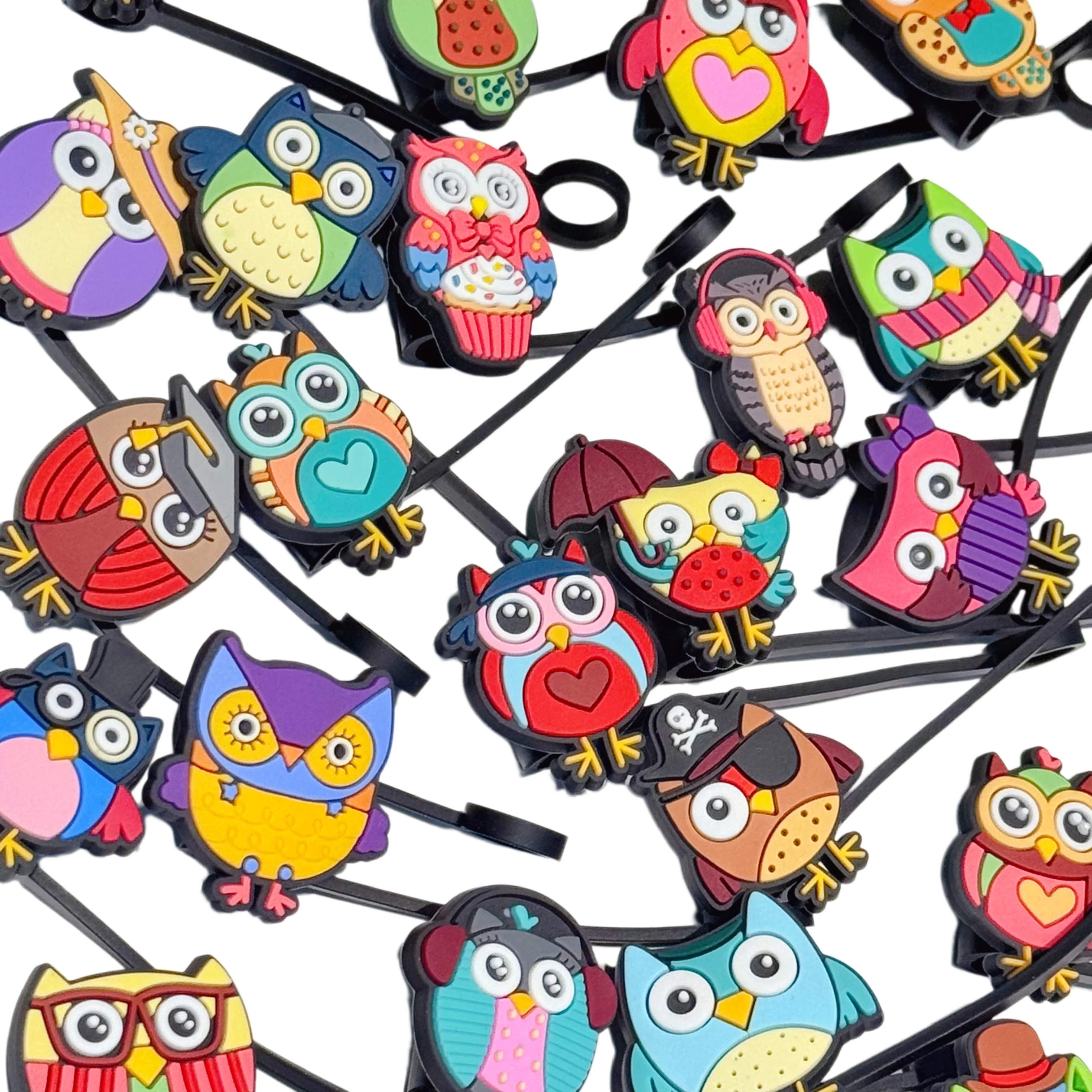 1-25Pcs Cartoon Bird Owl Straw Cover Cap For Stanley Cup Reusable 10mm Silicone Straw Topper Compatible 30&40 Oz Kids Tips Lids