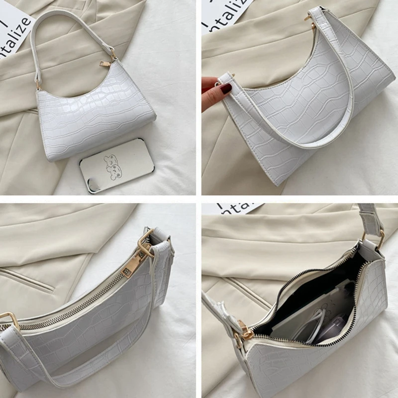 FZFZ 여성용 쇼핑백 여성용 핸드백 어깨 가방 체인 핸드백 겨드랑이 가방 여성 가방 작은 사각형 가방 흰색