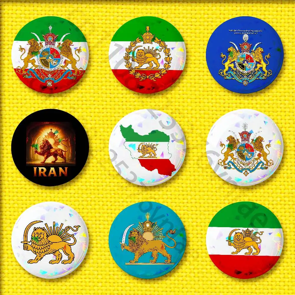 Imperial Coat of Arms of Iran national emblem Lion sun Crown Badge For 75mm 44mm 32mm 58mm Round Pin Brooch Insignia Ornament