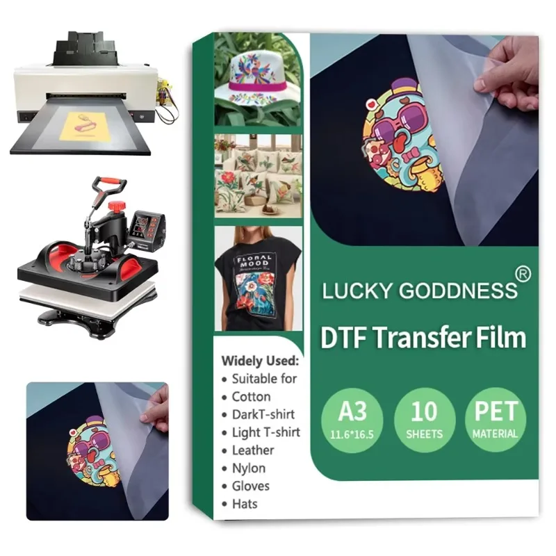 Lucky Goddness A3 10 PCS PET DTF Film for DTF Printer Direct To Film Printer PET Film for DTF Printing Machine Vinyl for T-shirt