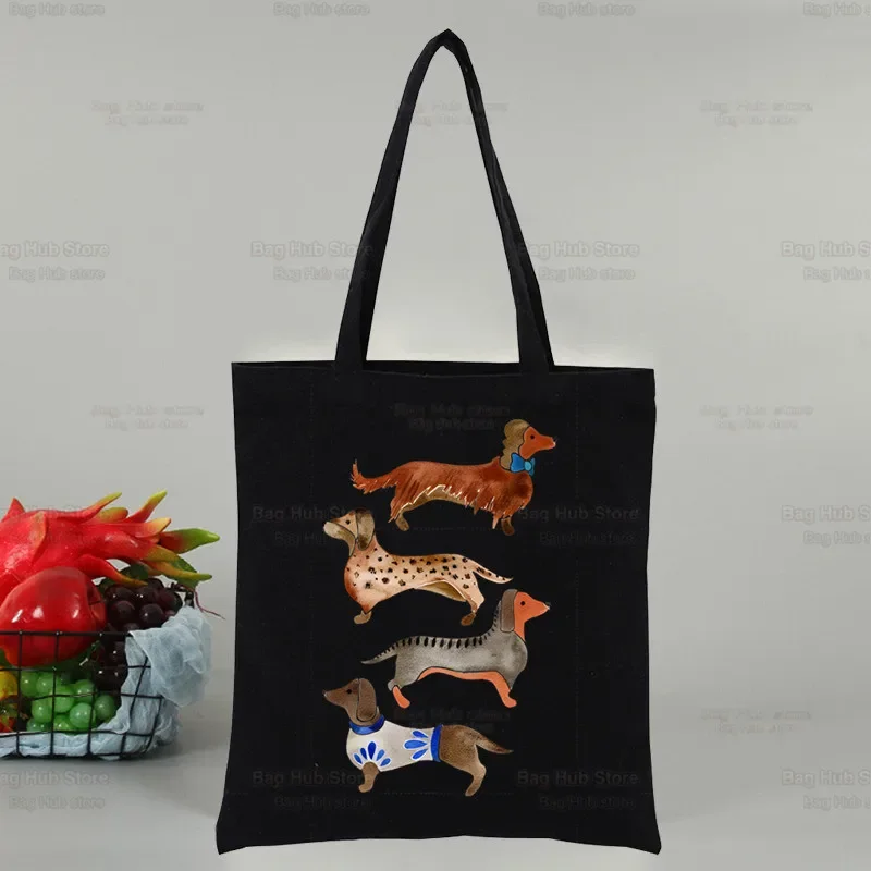 Anatomy Dachshund Dog I Do What I Want Canvas Black Shopping Tote Bag Reusable Shoulder Cloth Book Bag Gift Handbag